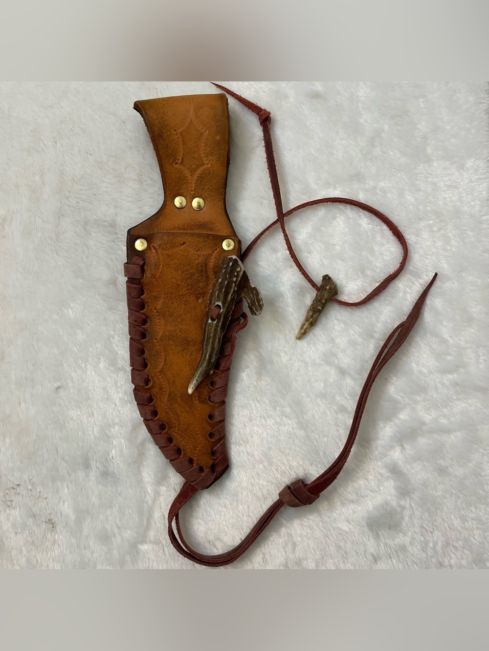 Ken Richardson Tooled Leather Sheath Antler Toggle Western Hunting